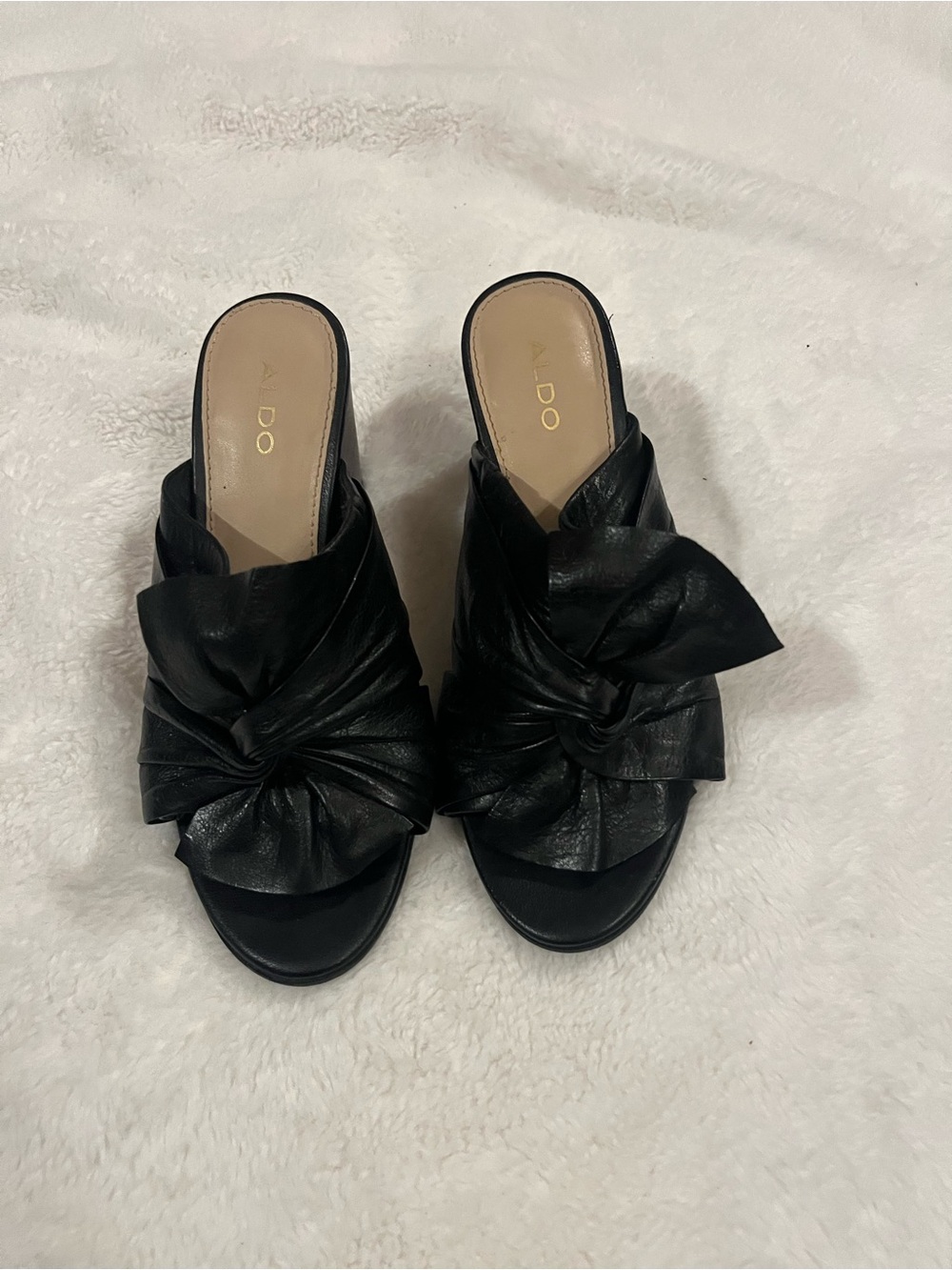 Aldo Black Knotted Leather Slide Mules 7.5